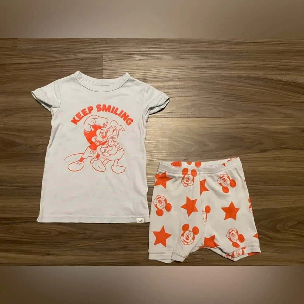 GAP Organic Disney Mickey Mouse Kids Pajama Set - Light Blue and Red size 4Y